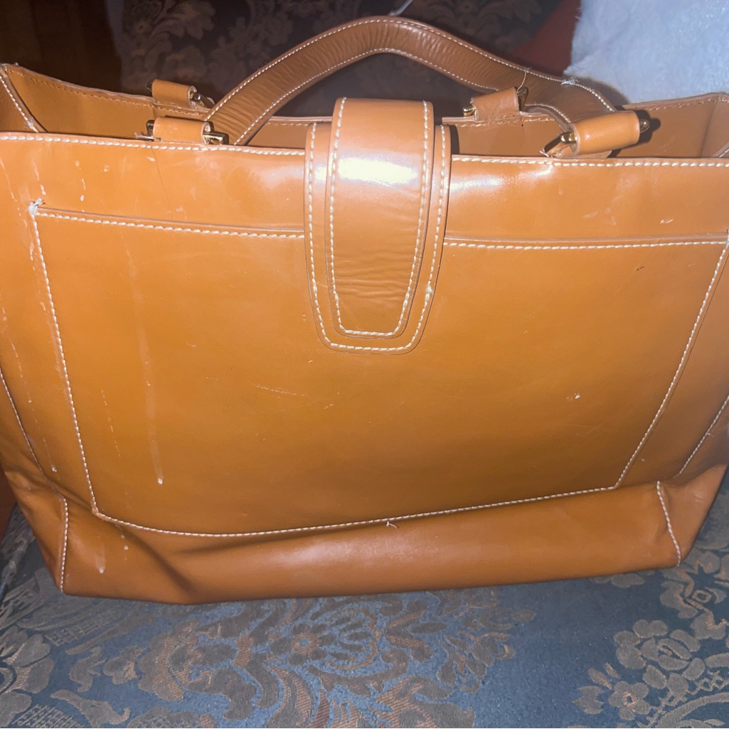 Antonio Melani Large Leather Purse Handbag Bag Tan Dual Strap